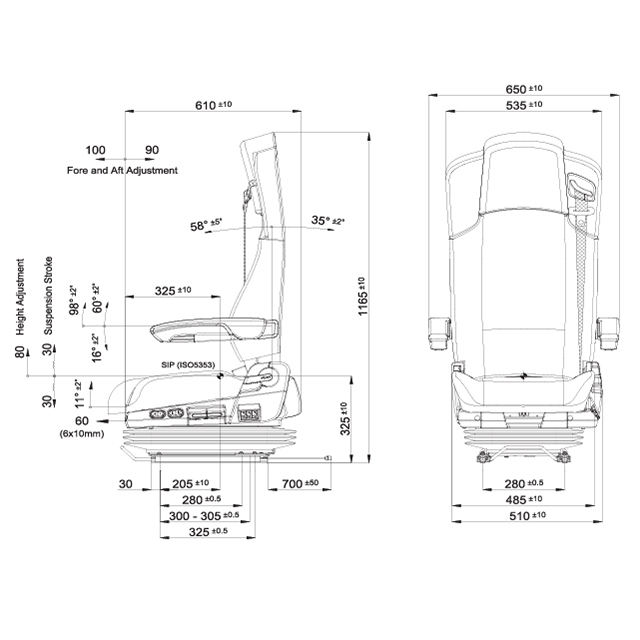 SEAT0001 COMPLETE SEAT ISRI 6860/875NTS 280MM SLIDE