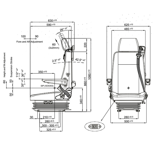 SEAT0006 COMPLETE SEAT ISRI 6860/870NTS 280MM SLIDE