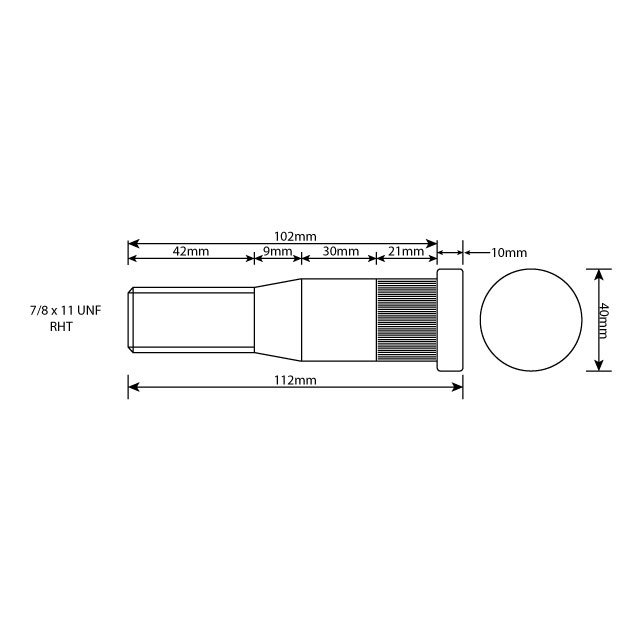 VLWB0006 WHEEL STUD 7/8"X14 UNF RHT 102MM UH