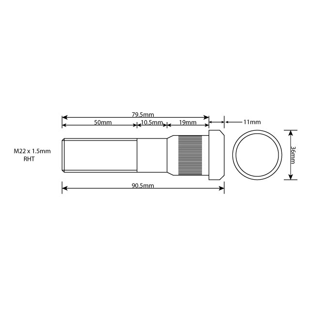 VLWB0007 WHEEL STUD M22X1.5 RHT 79MM UH