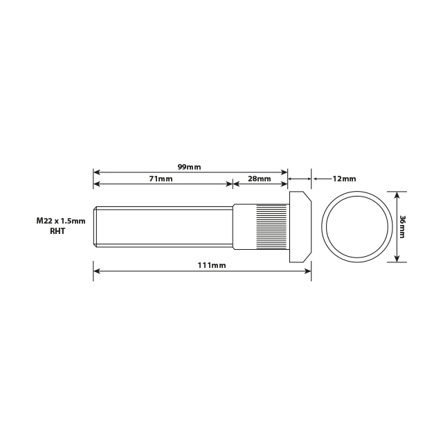 VLWB0008 WHEEL STUD M22X1.5 RHT 99MM UH
