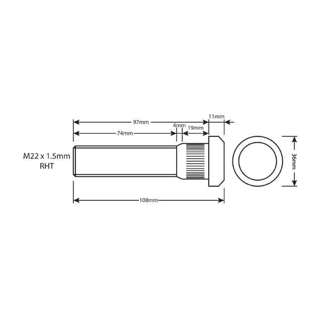 VLWB0008 WHEEL STUD M22X1.5 RHT 99MM UH