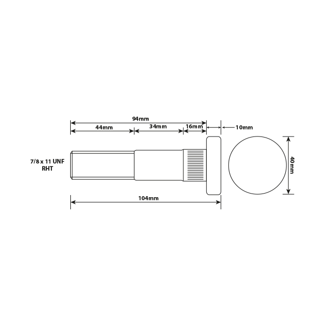 VLWB0012 WHEEL STUD 7/8"X14 UNF RHT 94MM UH