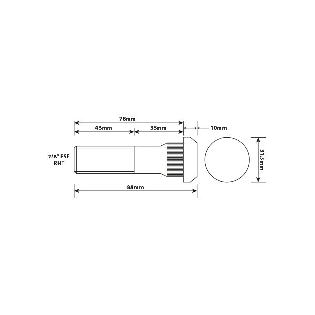 WHEEL STUD 7/8"X14 UNF RHT 78MM UH