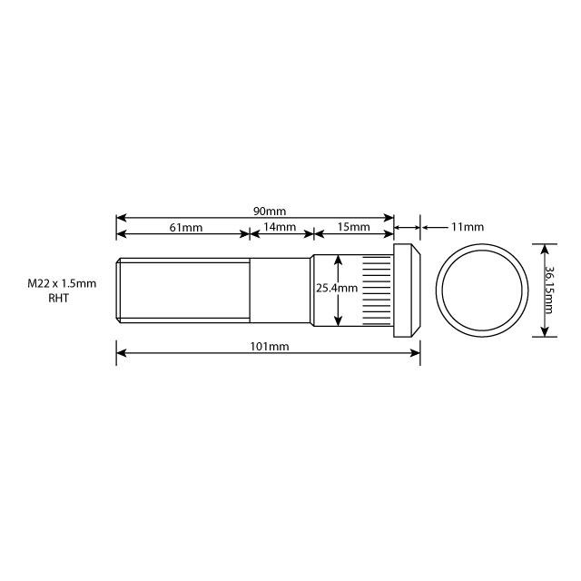 VLWB0015 WHEEL STUD M22X1.5 RHT 90MM UH