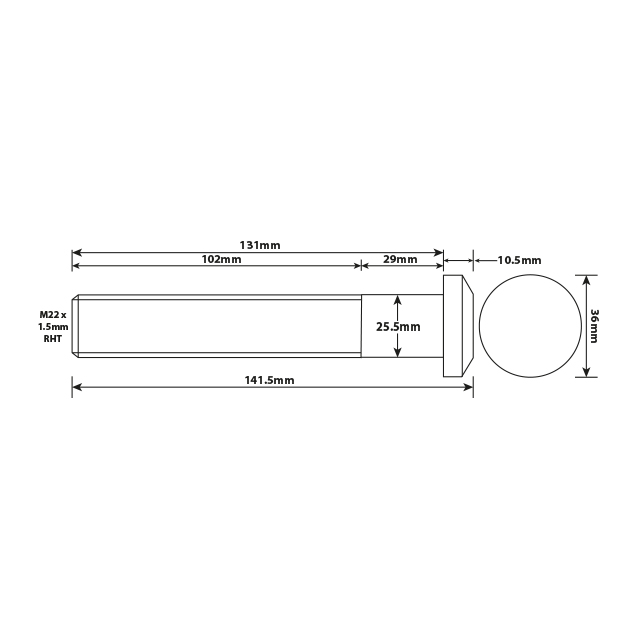 WHEEL STUD M22X1.5 RHT 131MM UH