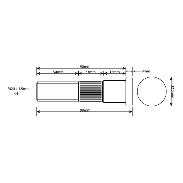 VLWB0017 WHEEL STUD M20X1.5 RHT 90MM UH