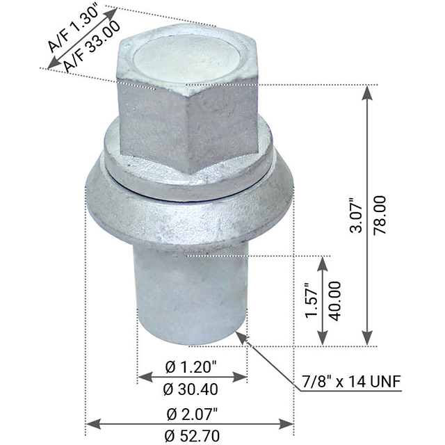 SLEEVED WHEEL NUT 7/8"-14UNF 78MM HIGH TO SUIT VOLVO