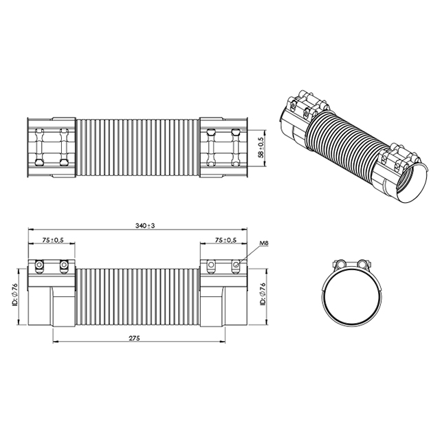 XMR1028 FRONT FLEXIHOSE PIPE COMPLETE WITH CLAMPS